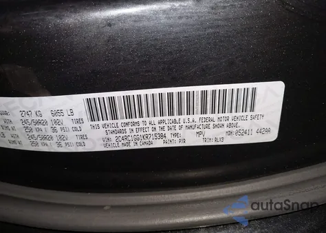 2019 Chrysler Pacifica Limited z USA, uszkodzony, nr VIN 2C4RC1GG1KR715384